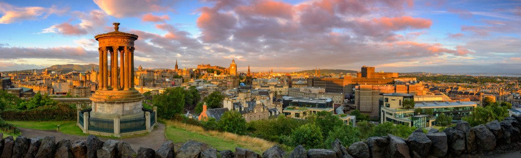 Panoramic view of Edinburgh castle from Calton Hill, Edinburgh, Scotland.